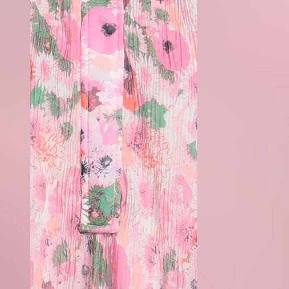 Ganni Floral Pleated Georgette Top 40 8/10 Gardencore Whimsical Barbiecore Boho - Picture 6 of 15